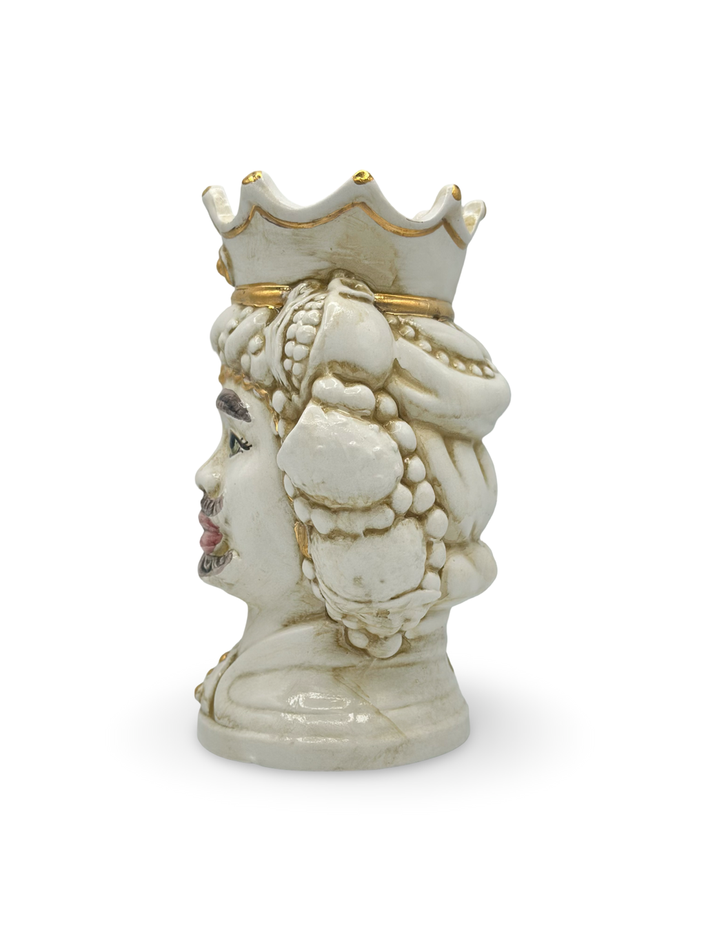 Teste di Moro Bianche con Dettagli Oro – Coppia in Ceramica Siciliana