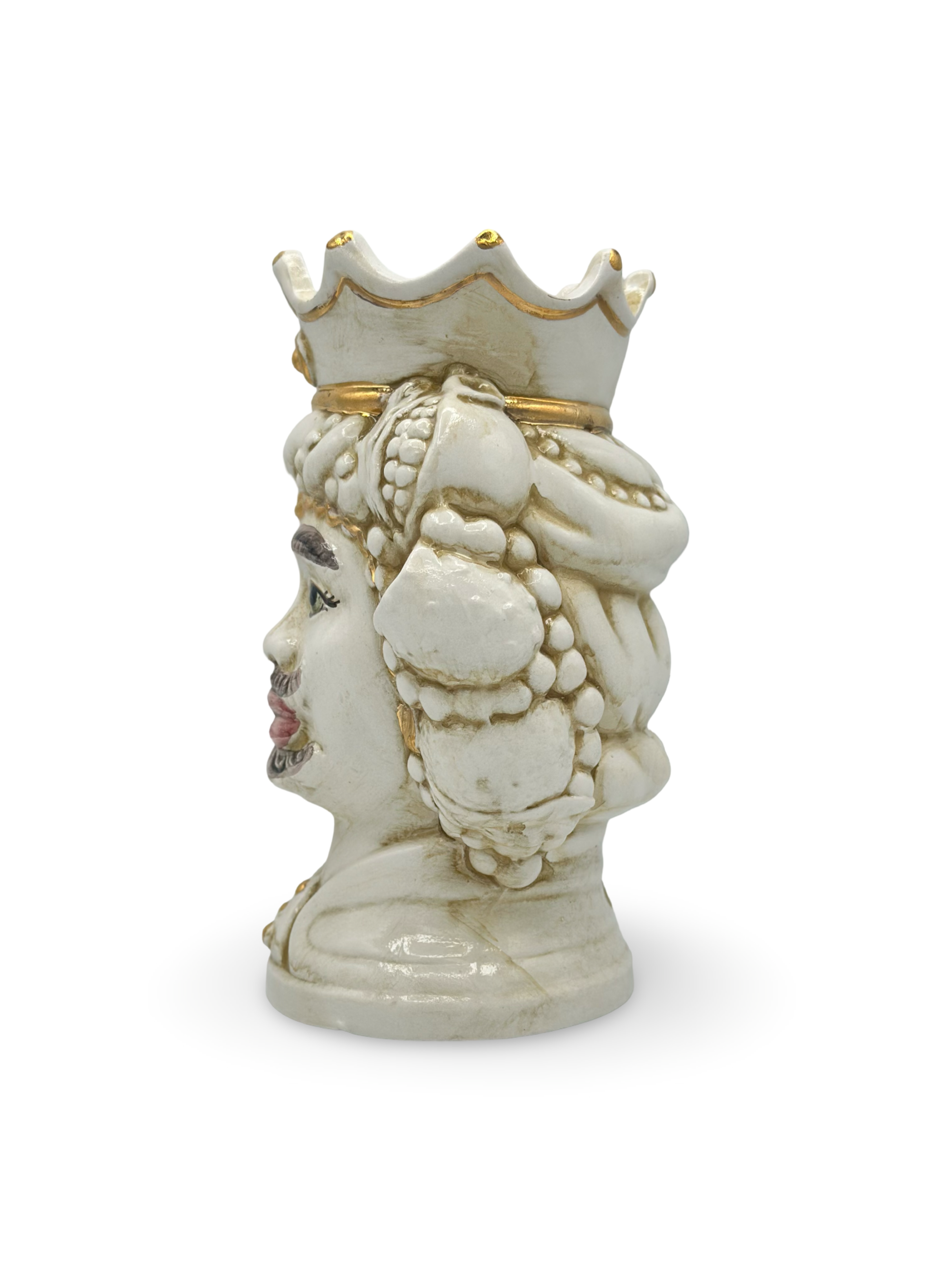 Teste di Moro Bianche con Dettagli Oro – Coppia in Ceramica Siciliana